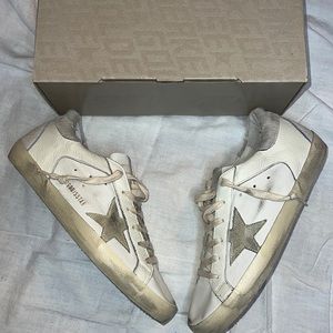 NIB Golden Goose Super Star Double Quarter w/Spur White/Cream/Silver Woman Sz 41